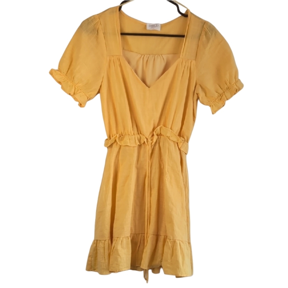 Sienna Sky Women's Small Yellow Short Puff‎ Sleeve Midi Length Milk Maid Dress